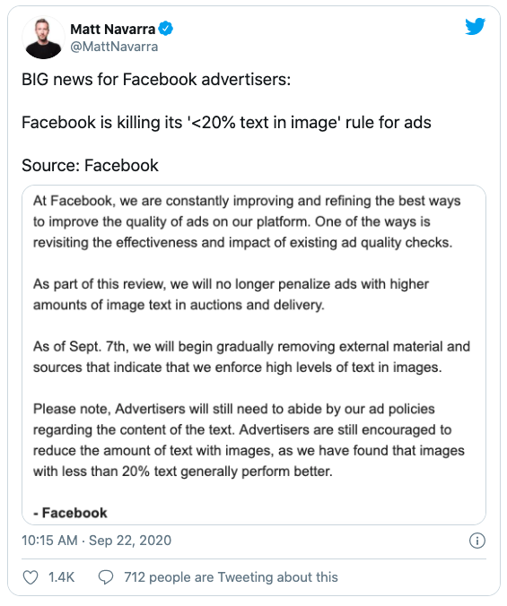 Facebook ends 20% ad text rule